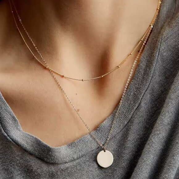 14K Gold Filled Circle Layering Pendent Necklace - Picture 1 of 2